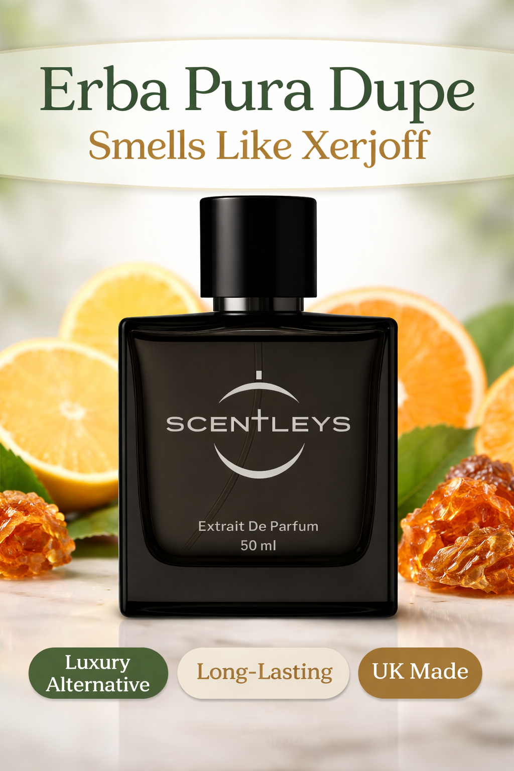 Scentleys Erba Pura dupe inspired by Xerjoff, a luxury fruity musky perfume alternative