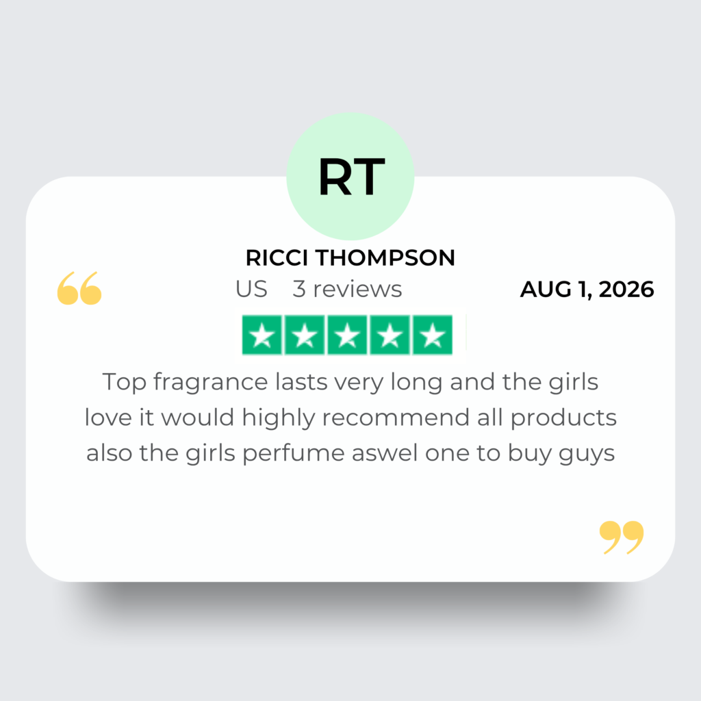 Five star trust pilot review left by Ricci Thompson for www.scentleys.co.uk